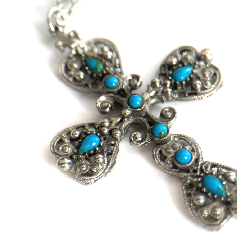 ⭐️HPx2⭐️ Vintage turquoise cross necklace unique - Picture 5 of 5